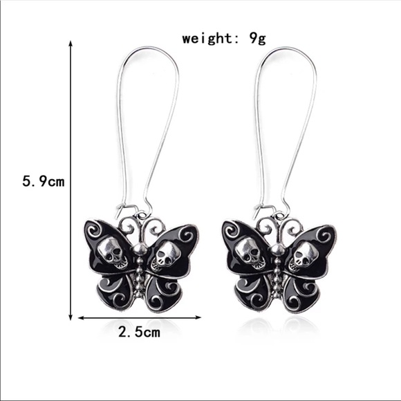 Butterfly with Skulls Drop Earrings - Picture 2 of 3